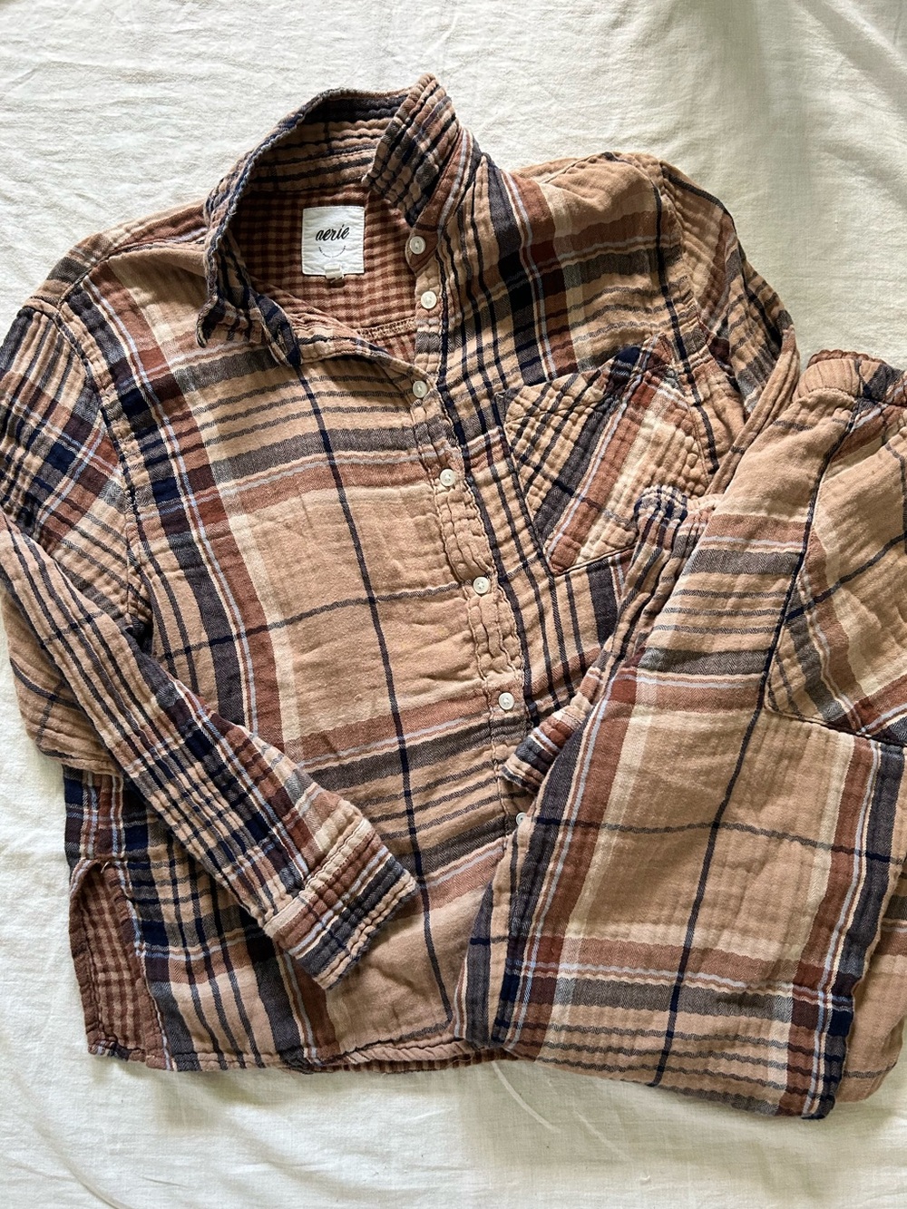Women’s Aerie Tan and Navy Plaid Pajamas